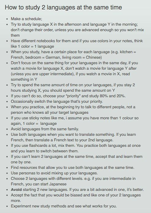 an image of a text description with the words how to study 2 languages at the same time