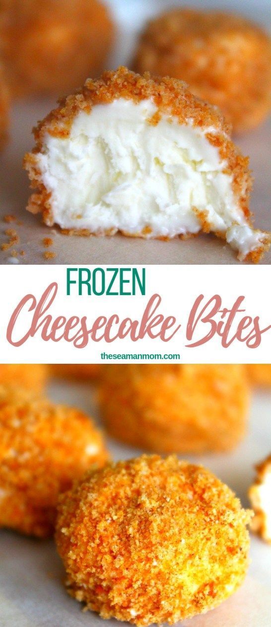 the frozen cheesecake bites are ready to be eaten