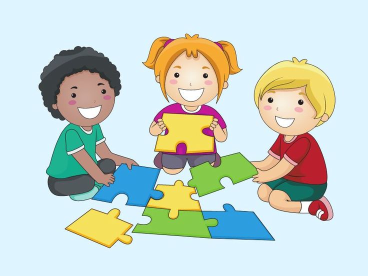 three children are playing with puzzle pieces