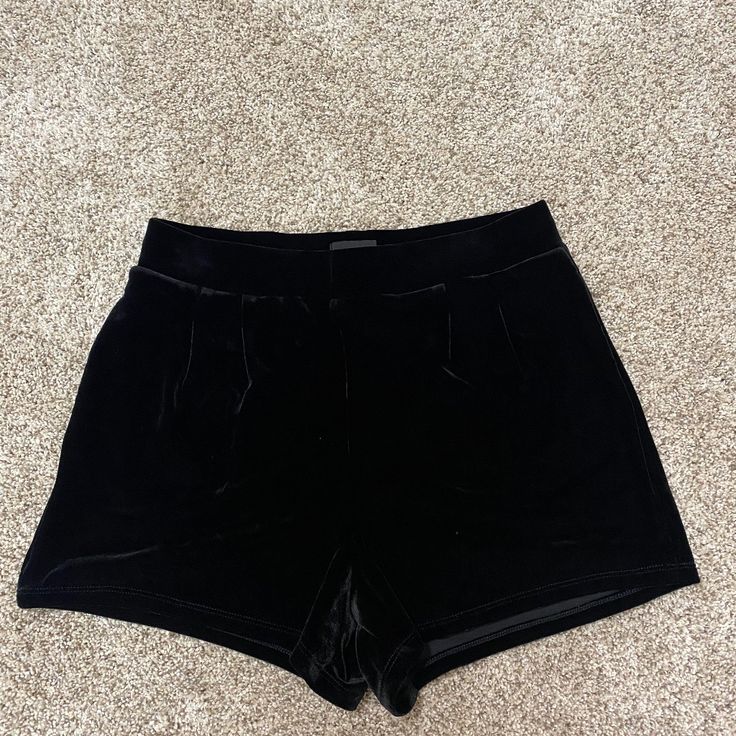 Black High-Waisted Velvet Shorts From Express. Never Worn High Waist Bottoms With Built-in Shorts For Date Night, High Rise Bottoms With Built-in Shorts For Night Out, Black High-waisted Shorts For Going Out, Black Bottoms With Built-in Shorts For Going Out, High Rise Stretch Shorts For Night Out, Stretch High Rise Shorts For Night Out, Casual Party Bottoms With Short Inseam, High Waist Stretch Shorts For Going Out, Casual High-waisted Shorts For Night Out