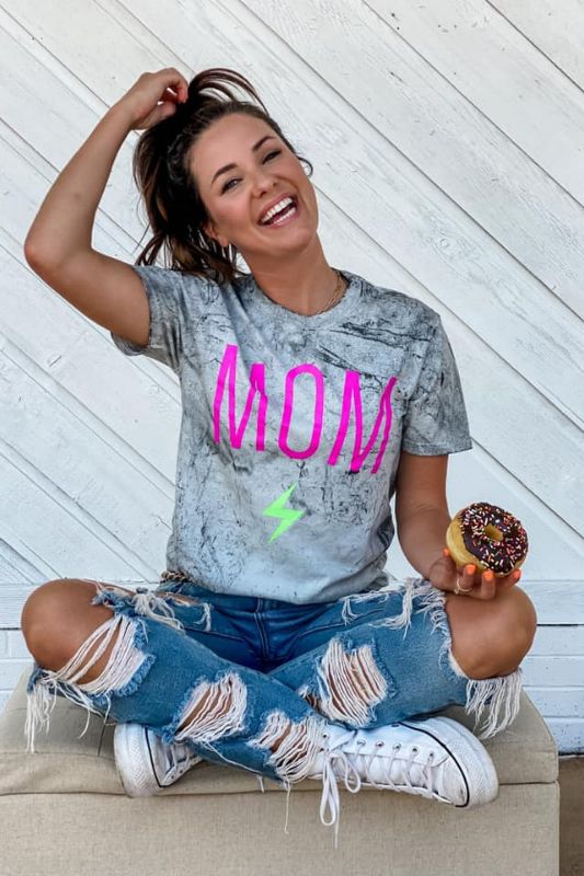 Neon Bolt Mom Graphic Tee Mom Graphic Tees, Comfort Gray, Rock Tees, Grey Tie Dye, Rock T Shirts, Mom Sweatshirt, Mom Tees, Comfort Colors Tee, Comfort Color