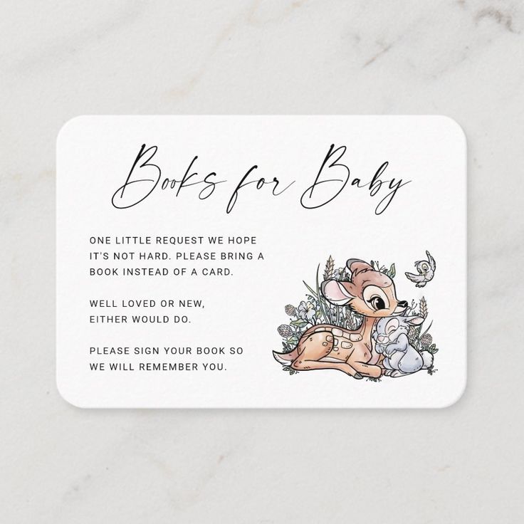 Bambi Woodland Books for Baby Insert Card  Zazzle Bambi Baby, Bambi And Thumper, Dear Baby, Books For Baby, Teddy Bear Baby Shower, Toddler Birthday, Baby Bear Baby Shower, Diaper Raffle, Expecting Baby