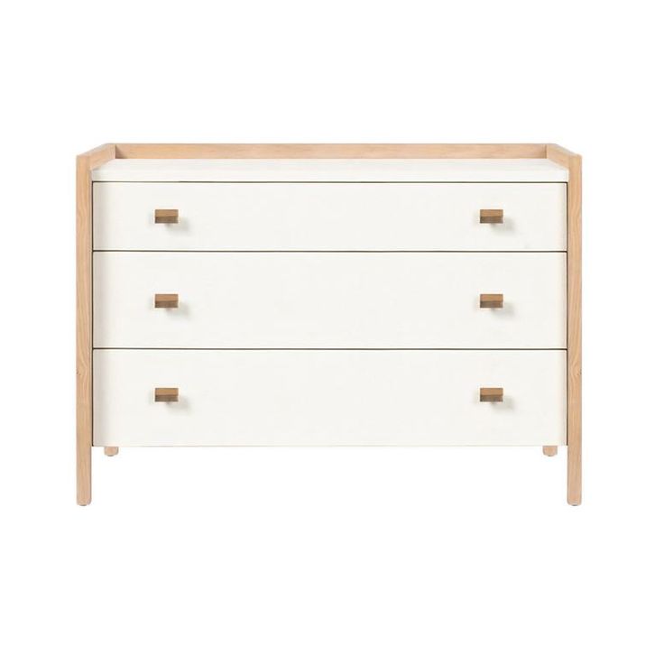 the chest of drawers is white and wood