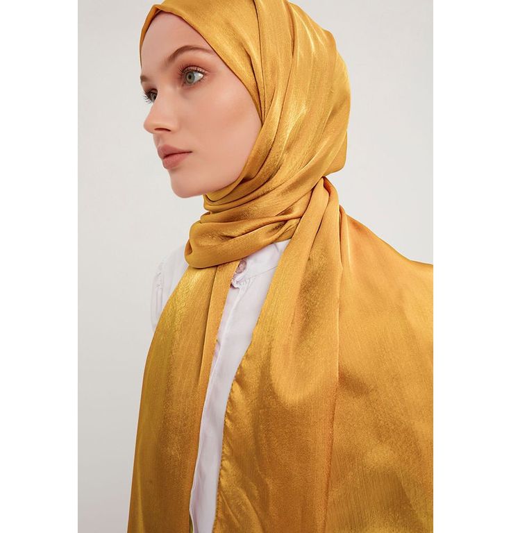 Modefa Shawl Gold Shine Hijab Shawl - Gold Transparent Material, Final Touch, Formal Wear, All Seasons, Lay Flat, Steam, Shawl, Cold Water, Special Occasion