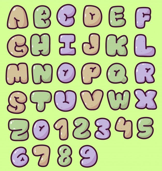 Cute puffy alphabet and numbers typhography design. Alphabet Character Design, Puffy Letters Font, Cartoon Fonts Alphabet, Cute Number Fonts, Fonts Alphabet And Numbers, Fonts With Numbers, Cute Lettering Fonts, Numbering Design, Puffy Font