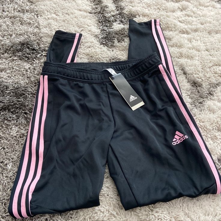 Brand New Never Worn With Tags Size Xs Grey And Pink Adidas Joggers For Sports, Adidas Pants With Elastic Side Panels For Sports, Stretch Sports Pants With Three Stripes, Adidas Sportswear Pants With Moisture-wicking, Adidas Stretch Sweatpants For Workout, Adidas Fitted Athleisure Sweatpants, Adidas Moisture-wicking Sportswear Pants, Adidas Outfits For Women, Adidas Three Stripes Joggers For Workout