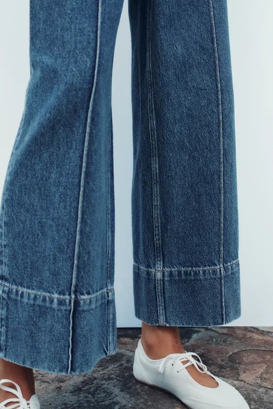 HIGH-WAISTED Z1975 CROPPED WIDE LEG JEANS - Mid-blue | ZARA United States