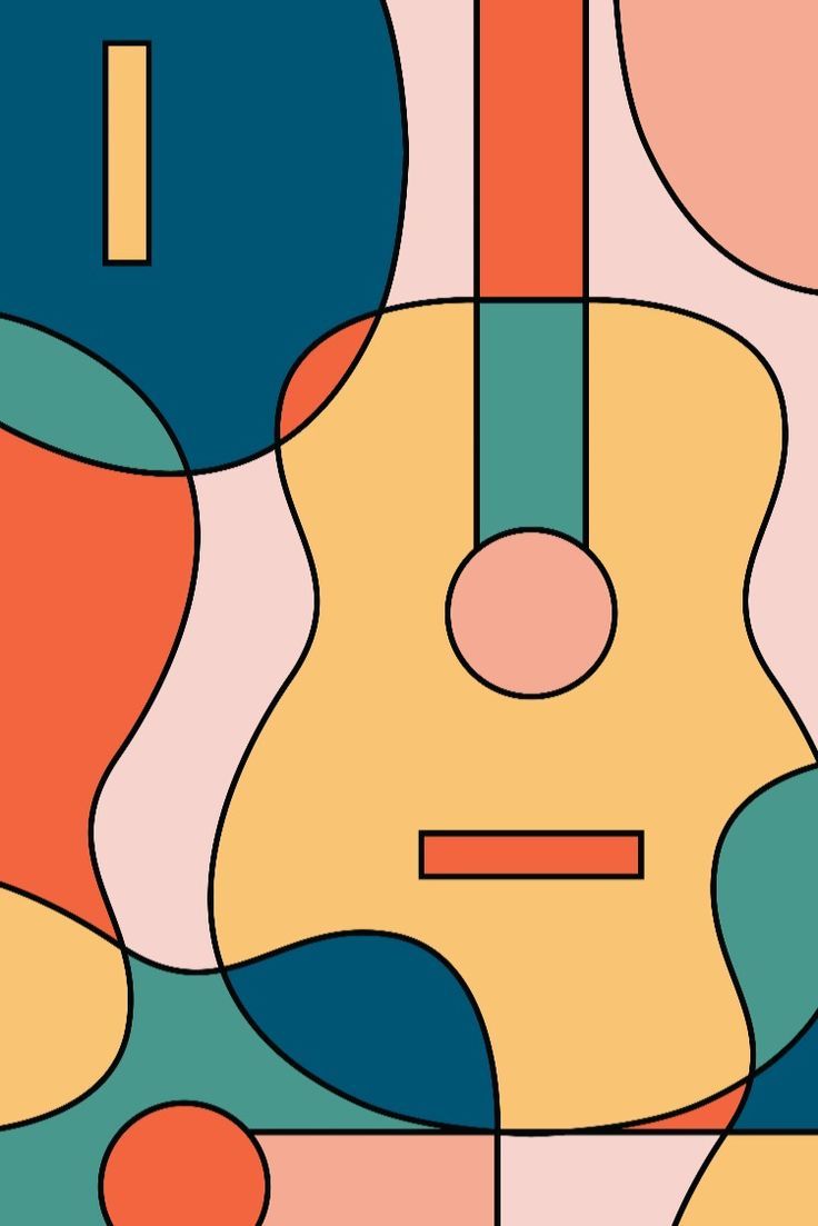 Abstract Geometric Acoustic Guitar Pattern (rainbow retro color palette) Geometric Guitar, Guitar Abstract, Abstract Guitar, Guitar Patterns, Rainbow Retro, Retro Color Palette, Pattern Rainbow, Pink Rainbow, Peach Orange