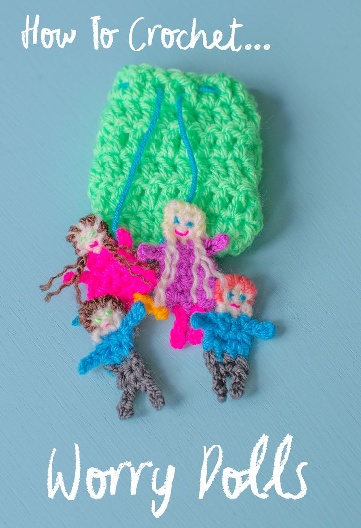 two crocheted dolls sitting next to each other with the words how to crochet worry poles