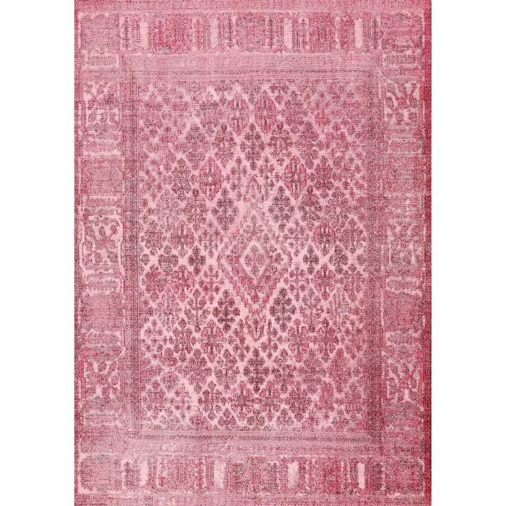 a pink rug with an intricate design