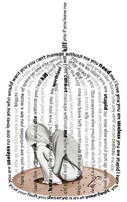 a drawing of a person in a cage with words surrounding it