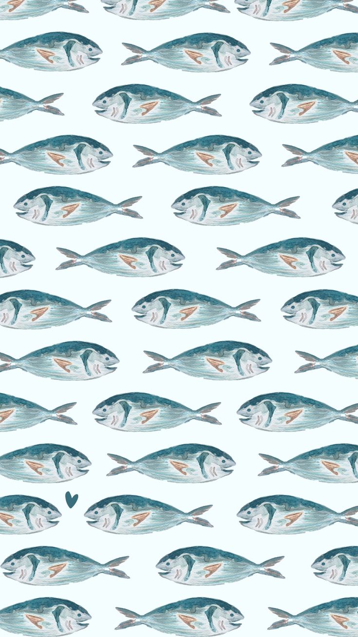 a group of fish swimming across a blue ocean watercolor painting style pattern on white paper