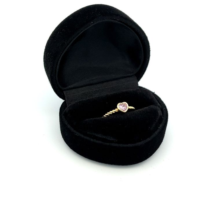 14K gold-plated baby ring with twisted rope band accented with a sparkling pink CZ heart. This is designed with all precious metals (sterling silver and plated with 14K gold). This makes a fun ring for your little princess! These are high-quality rings that are E-coated to prevent tarnish for little girls, toddlers, and kids. They are great pinky rings as well. This children's ring comes in a beautiful black velvet heart-shaped box and is available in sizes 1-5. Ring Sizing: https://cherishedmom Quality Rings, Baby Ring, Pinky Rings, Rope Ring, Baby Rings, Rope Rings, Kids Rings, Velvet Heart, Rings Cool