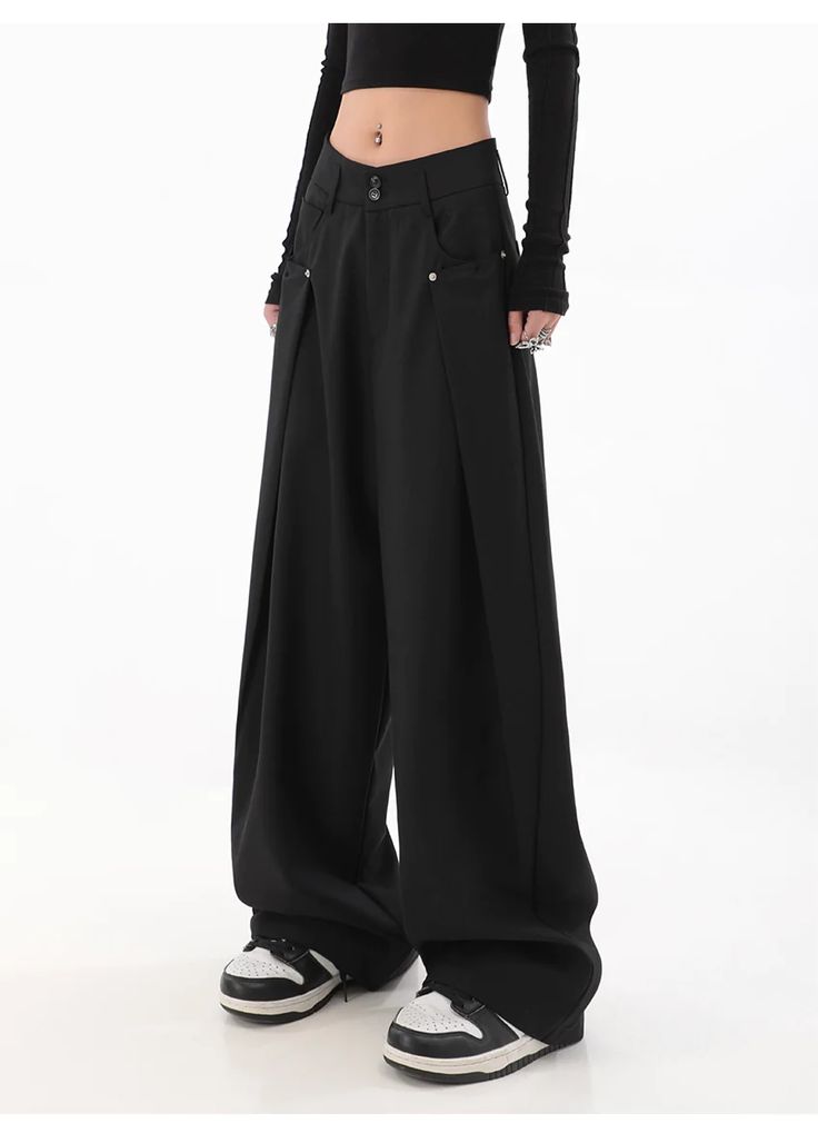 【23s July.】Casual Suit Pants – ArtsKoreanMan Baggy Solid Color Straight Leg Dress Pants, High Waist Cotton Dress Pants With Pockets, Baggy Full-length Bottoms With Belt Loops, Baggy Full Length Work Pants Solid Color, Baggy Full-length Work Pants With Hip Pockets, Baggy Wide-leg Pants With Belt Loops, Fitted Wide-leg Pants For Streetwear, Baggy High-waisted Wide Leg Pants With Pockets, Baggy High Waist Dress Pants With Pockets