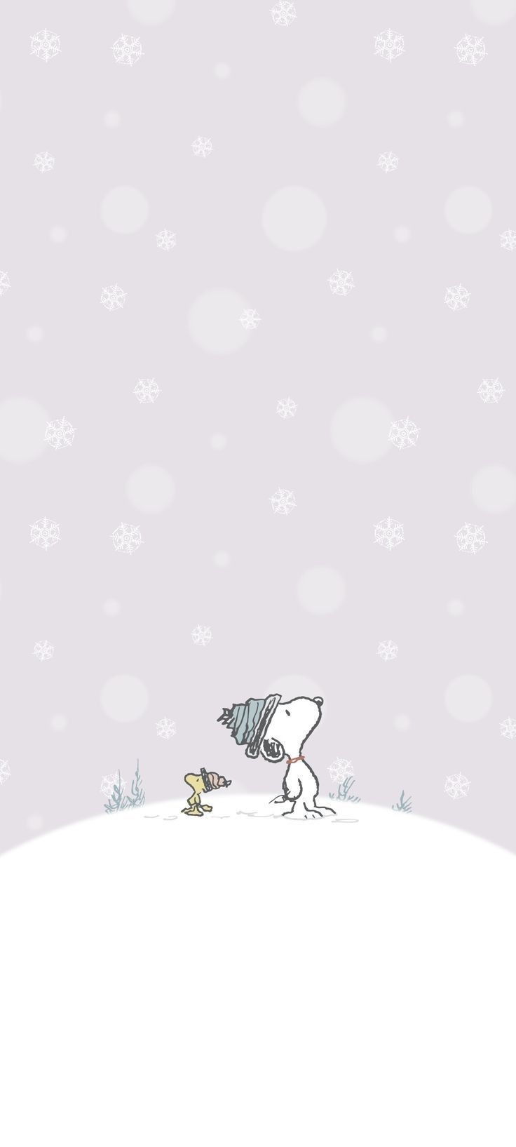 a person walking across a snow covered field next to a small bird on the ground