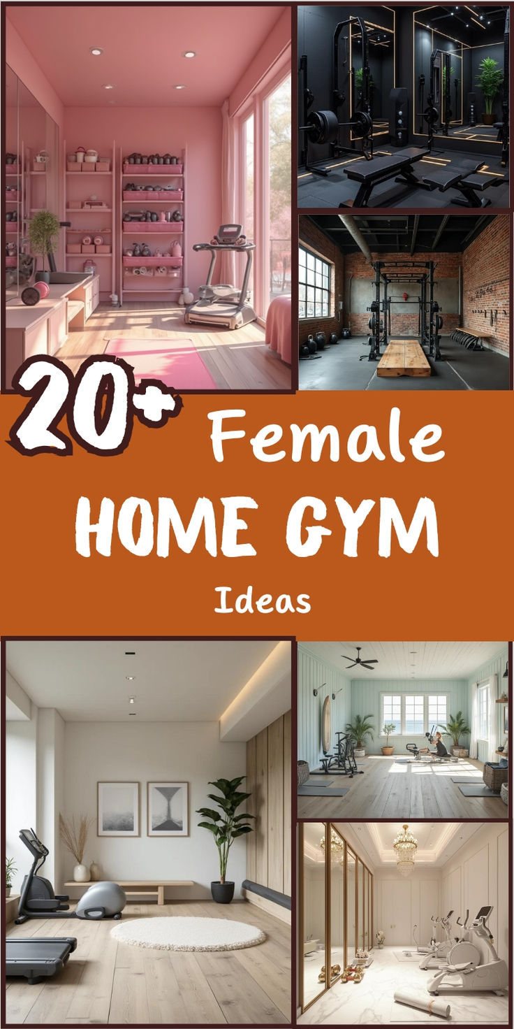 some pictures with the words female home gym ideas on them and images of different rooms