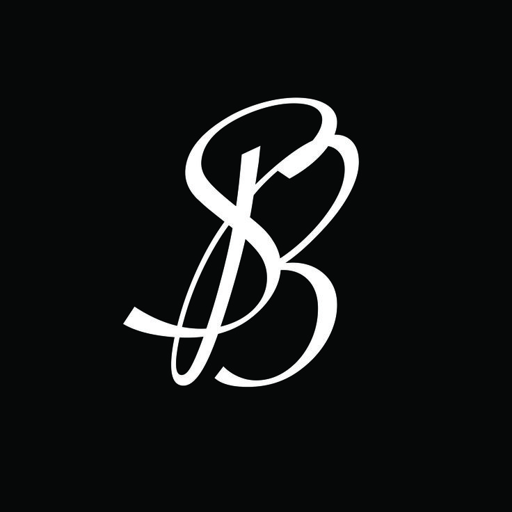 the letter b is made up of white lines on a black background, and it appears to be in cursive font