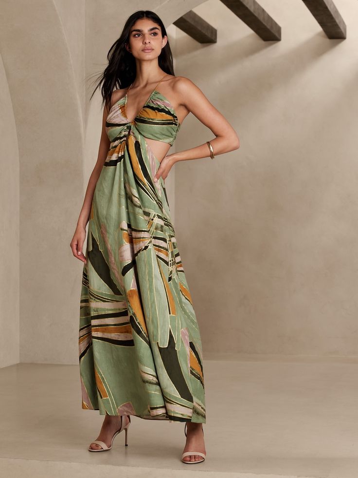 Manon Linen-Blend Maxi Dress | Banana Republic Guest Attire, Tropical Dress, Wedding Attire Guest, Linen Maxi Dress, Maxi Dress Green, Banana Republic Dress, Linen Women, Latest Fashion For Women, Guest Dresses