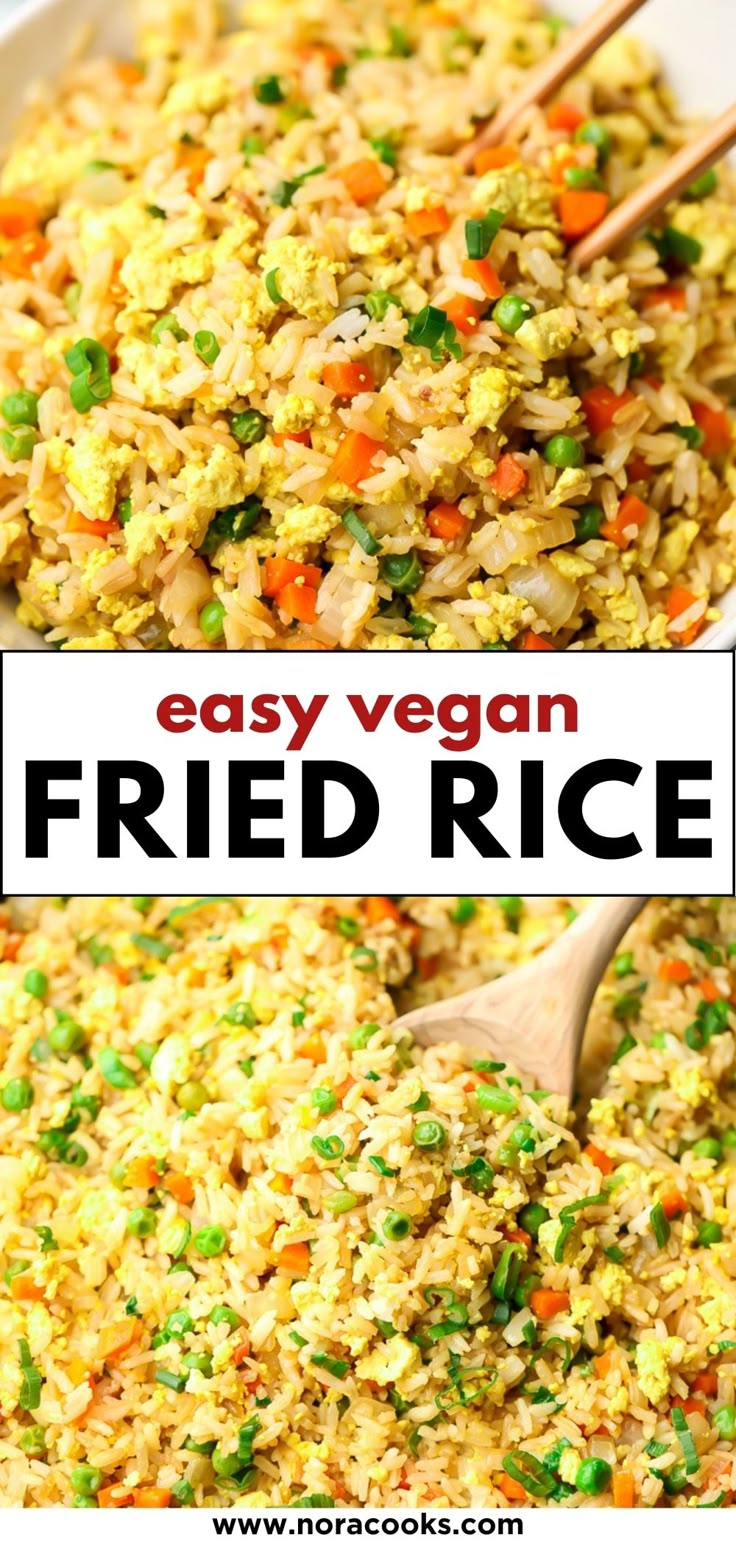 easy vegan fried rice with carrots and peas