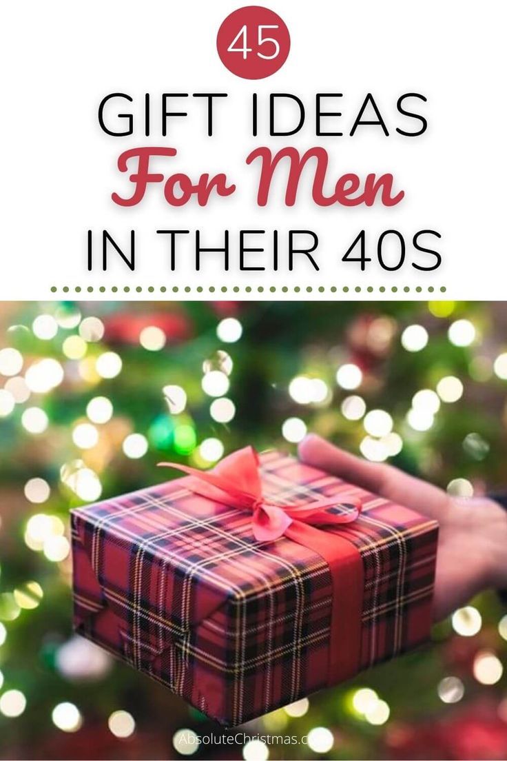 a person holding a present box with the words gift ideas for men in their 40s