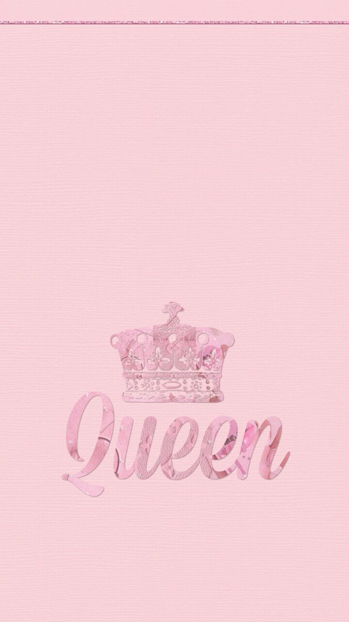 a pink background with the word queen written in cursive writing and a crown on top