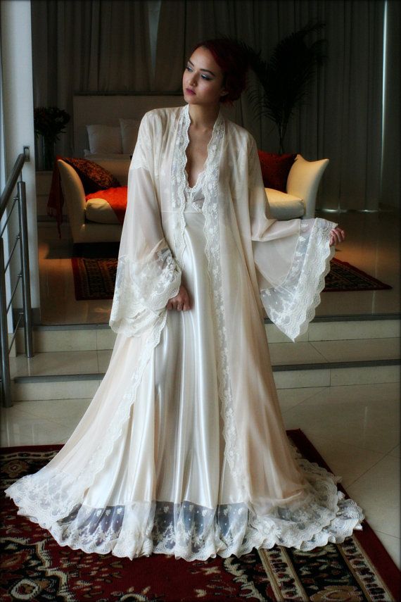 Bridal Silk Robe Champagne Chiffon Bridal Lingerie Wedding Silk Bridal Robe, Wedding Sleepwear, Wedding Gown Simple Elegant, Bridal Sleepwear, Robe Silk, Lace Bridal Robe, Bridal Robe, Silk Sleepwear, Wedding Robe