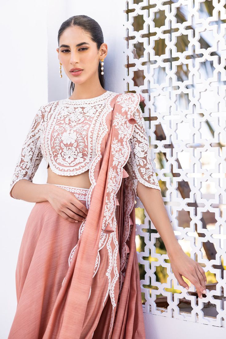 Zohreh – Sania Maskatiya International Festive Pre-draped Saree With Lace Work, Lace Work Choli With Traditional Drape For Reception, Traditional Drape Choli With Lace For Reception, Bollywood Style Wedding Pre-draped Saree With Lace Work, Lace Work Sets For Diwali Reception, Elegant Pre-draped Saree With Lace Work For Reception, Elegant Lace Work Pre-draped Saree For Reception, Traditional Drape Blouse Piece With Lace Work For Reception, Reception Blouse With Traditional Drape And Lace Work