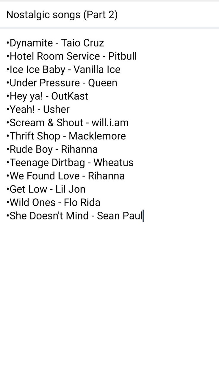 an image of the list of various songs