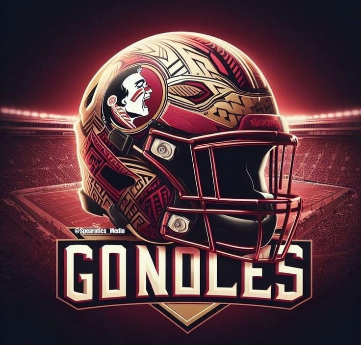 a helmet with the word gondoles on it in front of a football field