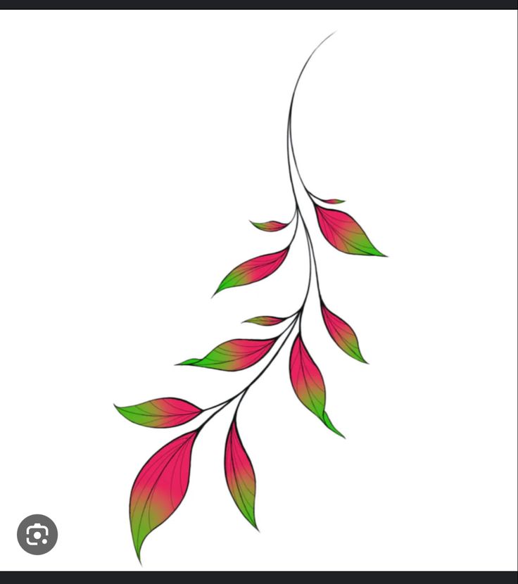 a branch with red and green leaves hanging from it's side on a white background