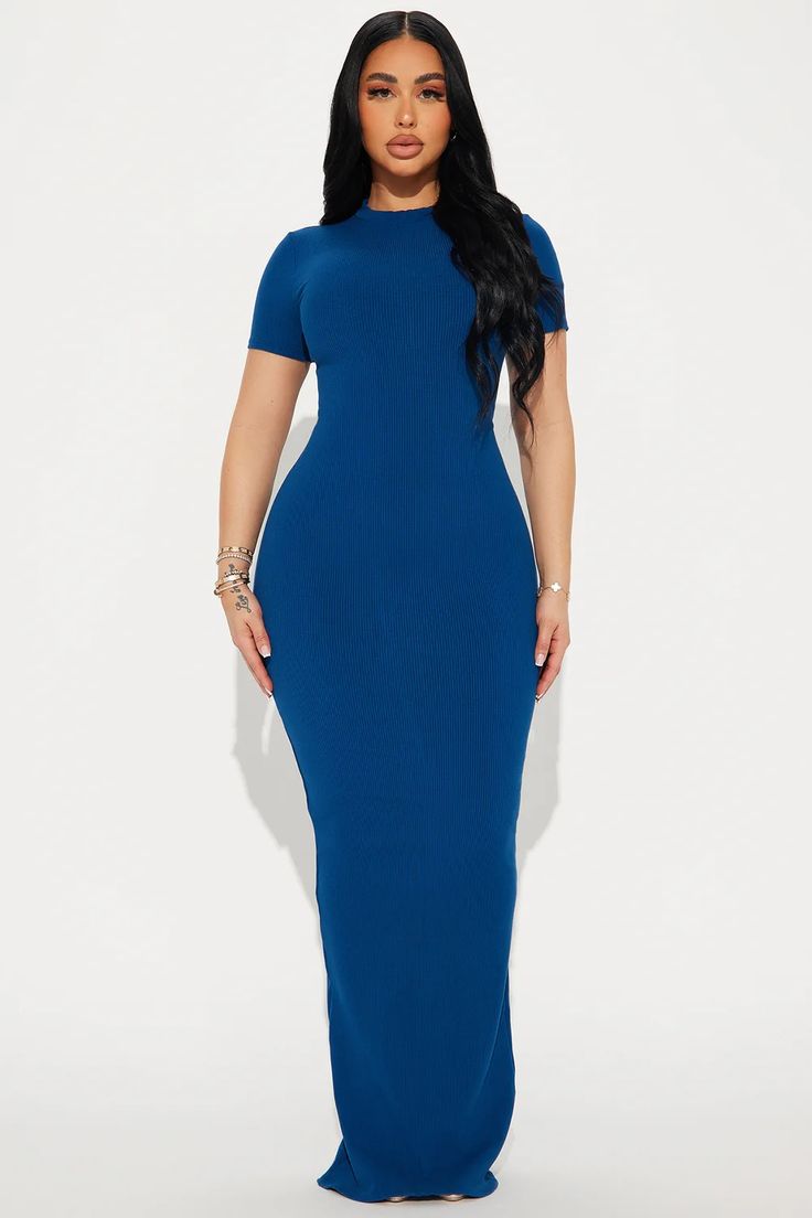 Cora Snatched Maxi Dress - Navy | Fashion Nova Navy Blue Dresses For Women, Navy Blue Dress Black Women, Fitted Maxi Dress Outfit, Fashion Nova Outfits Dresses, Maxi Dresses And Skirts, Navy Maxi Dress, Modest Dresses Fashion, Dress High Neck, Maxi Dress Outfit