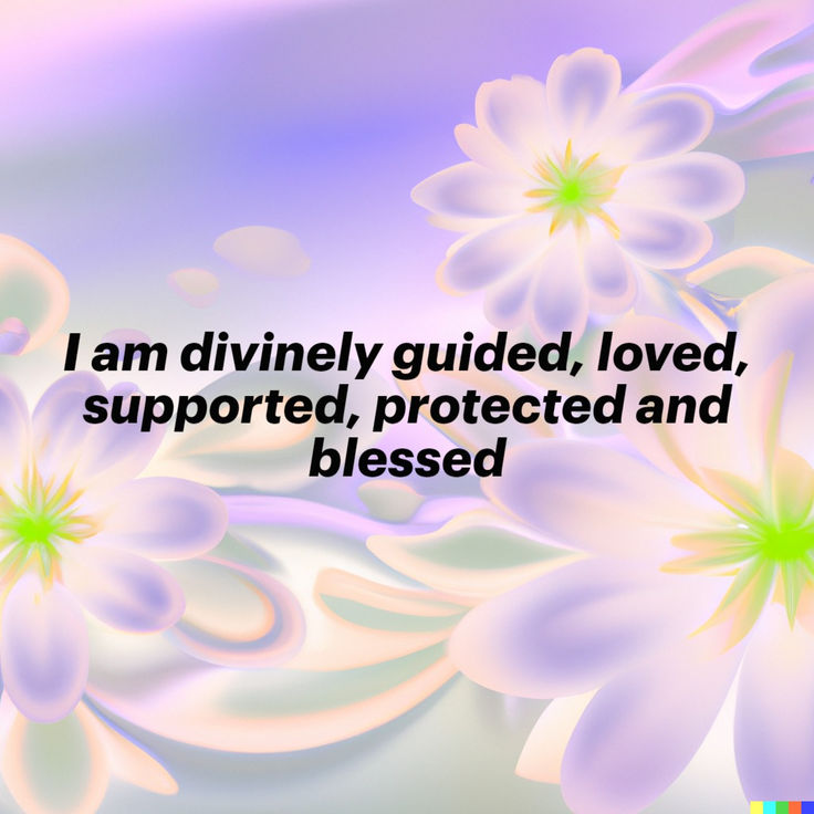 flowers with the words i am divinely guided, loved, supported, protected and blessinged