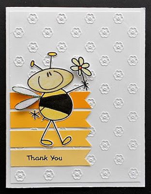 a card with a cartoon bee holding a flower in it's hand and the words thank you