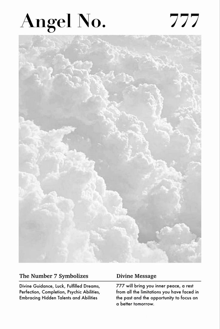 the cover of an article about angel no 777, with clouds in black and white