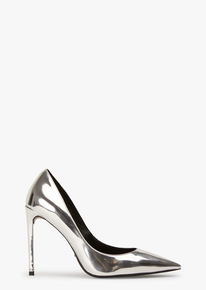 Anja Silver Shine Heels | Heels | Tony Bianco USA | Tony Bianco US Silver Heels Black Women, Silver Chrome Heels, Silver Stilletos, Silver Pointed Heels, Silver Stiletto Heels, Sliver Heels, Silver Stilettos, Ball Outfits, Barbie Closet