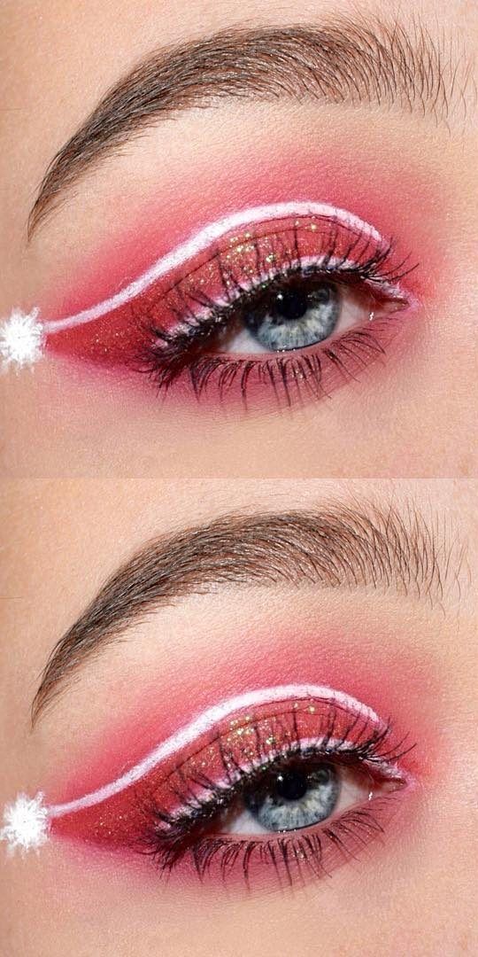 Pretty glam eye makeup look for christmasThe white eye liner on the crease line with such a pretty design and catchy design at the end is looking so gorgeousWOW Holiday Makeup Christmas, Holiday Eye Makeup, Christmas Makeup Simple, Xmas Makeup, Christmas Eyeshadow, Holiday Eye, Make Up Designs, Christmas Eye Makeup, Christmas Makeup Look