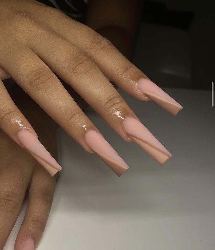 Neutral Nail Set, Acrylic Brown Nail Designs, Nude Coffin Nail Designs, Narrow Square Acrylic Nails, Cute Baddie Nails Acrylic, Half French Nails, Nails Inspo Ballerina, Acrylic Nails Nude, Brown Acrylic Nails