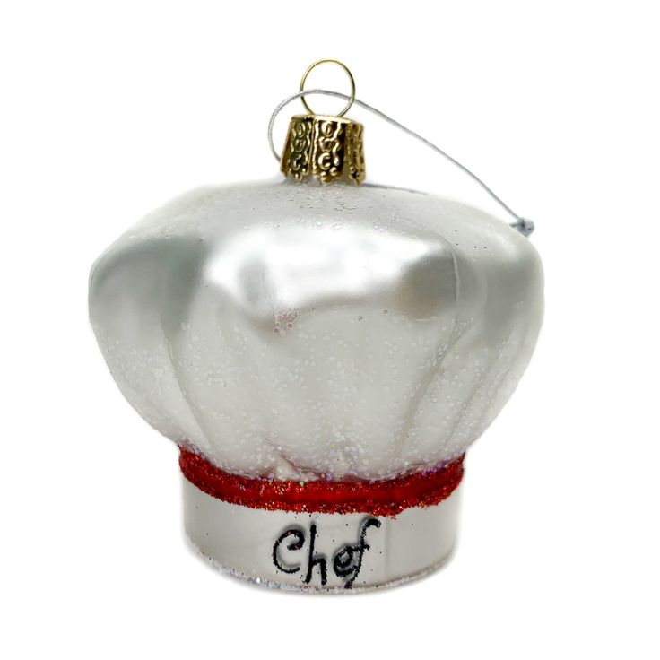 an ornament shaped like a chef's hat with the word chef on it