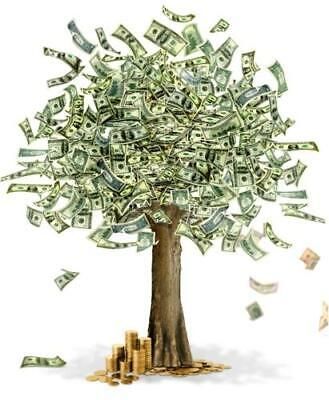 a money tree is shown with stacks of cash coming out of the top and bottom