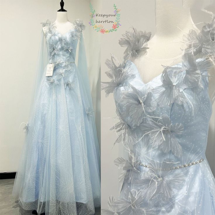 two pictures of dresses on display in front of a mannequin's head