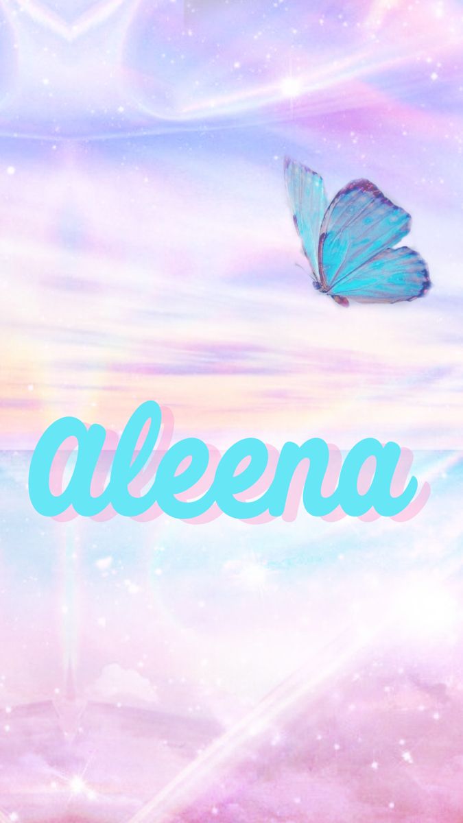 a blue butterfly flying in the sky with the word aleena written below it