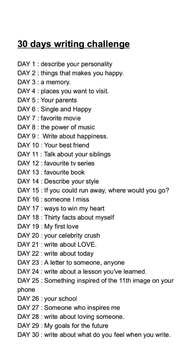 the 30 days writing challenge is shown in black and white, with words above it