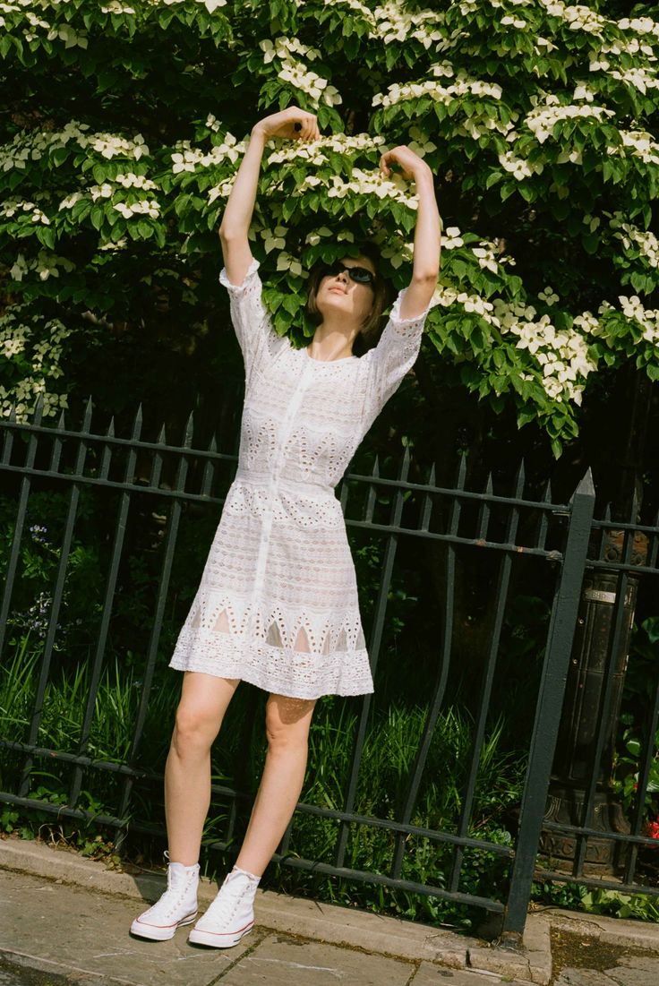 FINAL SALE A delicate mix of white laces is what makes this one of a kind a dream dress. White cotton slip included. We recommend to size up for this style. PLEASE READ RETURN POLICY BEFORE PURCHASE Product Details and Fit - 100% COTTON - Front button down closure - Model is wearing size S Fitted Cotton Lace Dress For Summer, Spring Crochet Dress With Lace Work, Summer Cotton Lace Dress With Lace Trim, Spring Cotton Lace Dress With Lace Trim, Spring Cotton Lace Dress With Lace Patchwork, White Dresses With Delicate Cotton Lace, Summer Crochet Dress With Lace Trim For Daywear, White Cotton Crochet Dress For Spring, White Crochet Cotton Dress For Spring