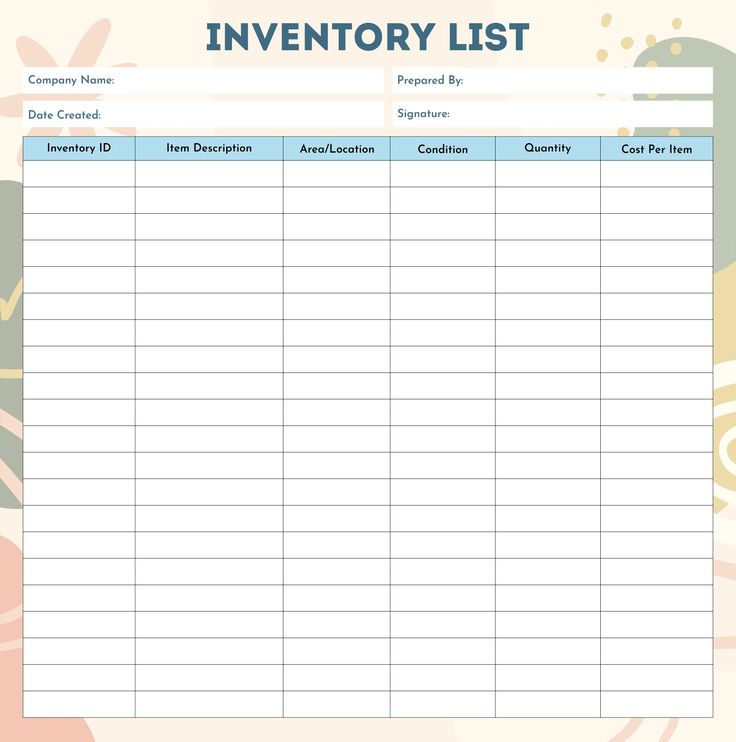 an inventory list is shown in this image