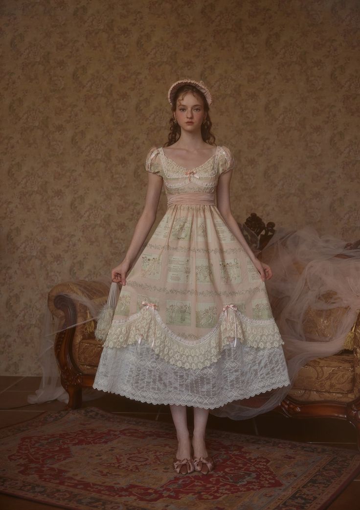 Materials: ShellA：100%Cotton ShellB��：85%Lyocell 15%Polyester ShellC：100%Polyester Lining：90%Polyester 10%Cotton Features: Show the design inspiration of the French court style, full of elegance, romance and elegance. Chest multi-layer similar design, skirt using lace splicing, meticulous process. All cotton vintage printed fabric, skin friendly and comfortable, suitable for spring and summer wear. Lace Embellishments, Annie Dress, Design Skirt, Lace Splicing, Bubble Sleeve, Printed Fabric, Summer Wear, Dresses Xs, Vintage Prints