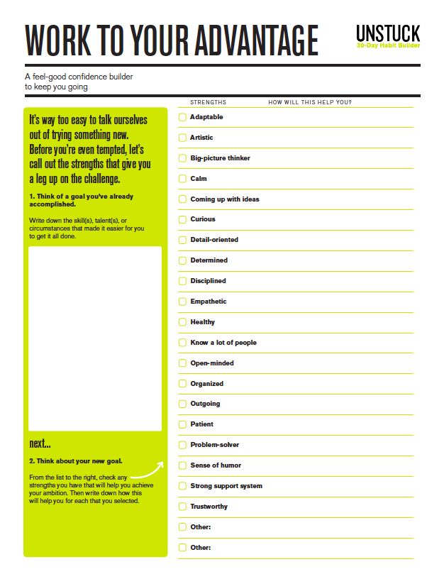 the work to your advantage checklist is shown in this green and white printable