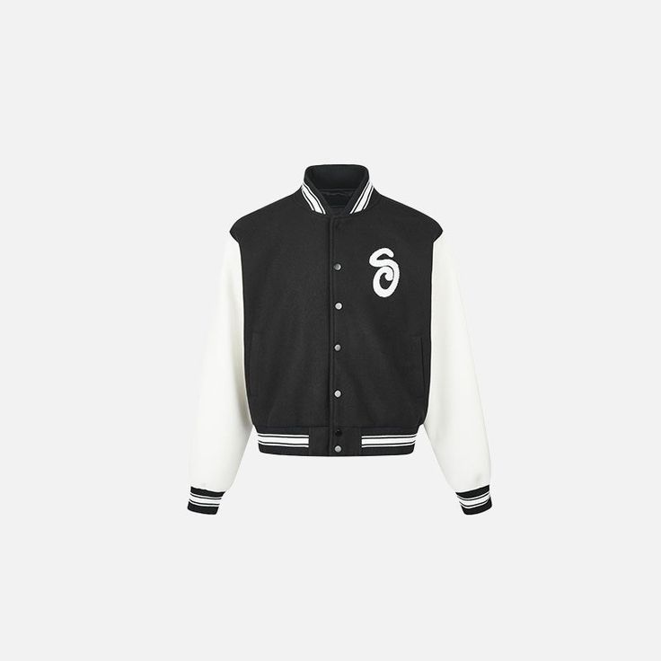 DetailsMaterial: PolyesterCollar: V-neck Varsity Letterman Jackets, College Friends, Letterman Jacket, White And Black, Top Outfits, V Neck, Black And White, Best Deals, Black