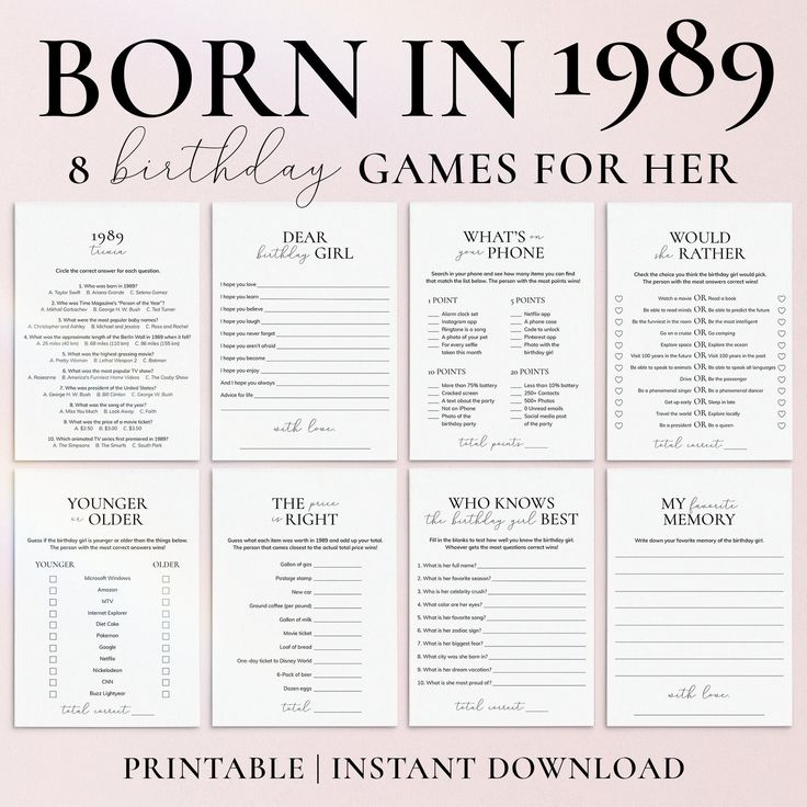 the printable birthday games for her is shown in black and white