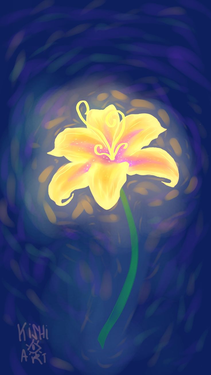 a painting of a yellow flower on a blue background