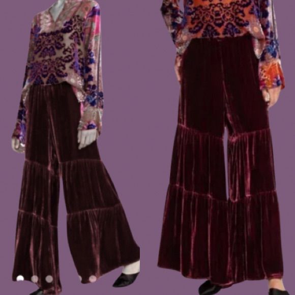 82% Rayon, 18% Silk; Elastic Waist Tiered Legs Nwt Measurements For A Size Small: Waist - 28” Inseam - 29” Msrp 220.00 Color: Dark Spice Fairy Attire, Witch Fairy, Velvet Pants, Johnny Was, Small Waist, Costume Design, Studio Ghibli, Wide Leg Pants, Pant Jumpsuit